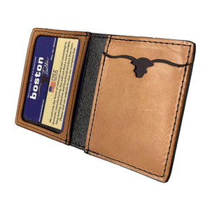 10 – Boston Leather Bifold Front Pocket Minimalist Wallet with Horizontal Logo