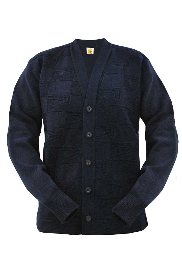 UNISEX Postal eagle jacquard knit and 5- button front. Rib cuff for shape retention, hem bottom. 100% exclusive A+ low-pil acrylic.