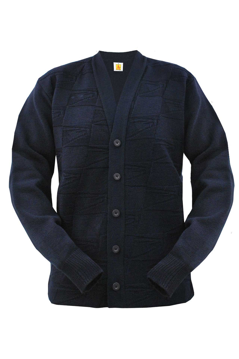 UNISEX Postal eagle jacquard knit and 5- button front. Rib cuff for shape retention, hem bottom. 100% exclusive A+ low-pil acrylic.