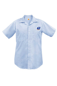(UNISEX) Men's short sleeve Letter Carrier shirt, pointed collar, 2 pockets, double yoke back, 65% polyester / 35% cotton.