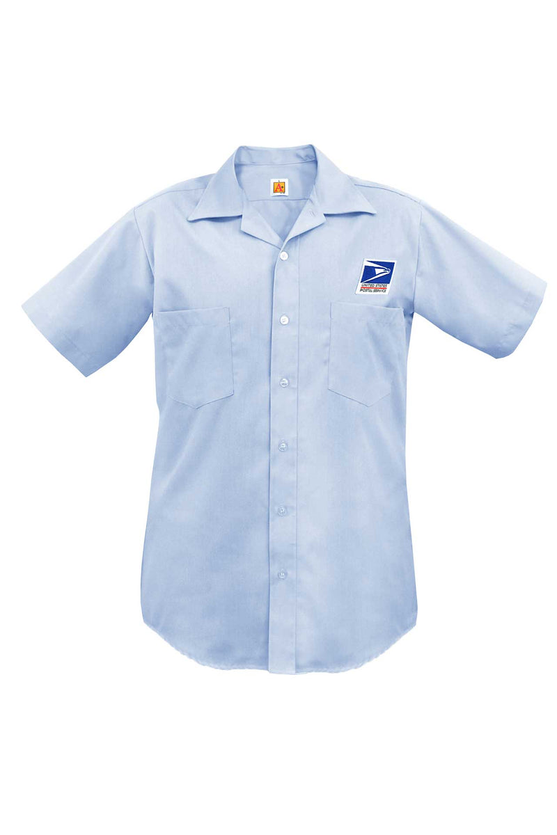 (UNISEX) Men's short sleeve Letter Carrier shirt, pointed collar, 2 pockets, double yoke back, 65% polyester / 35% cotton.