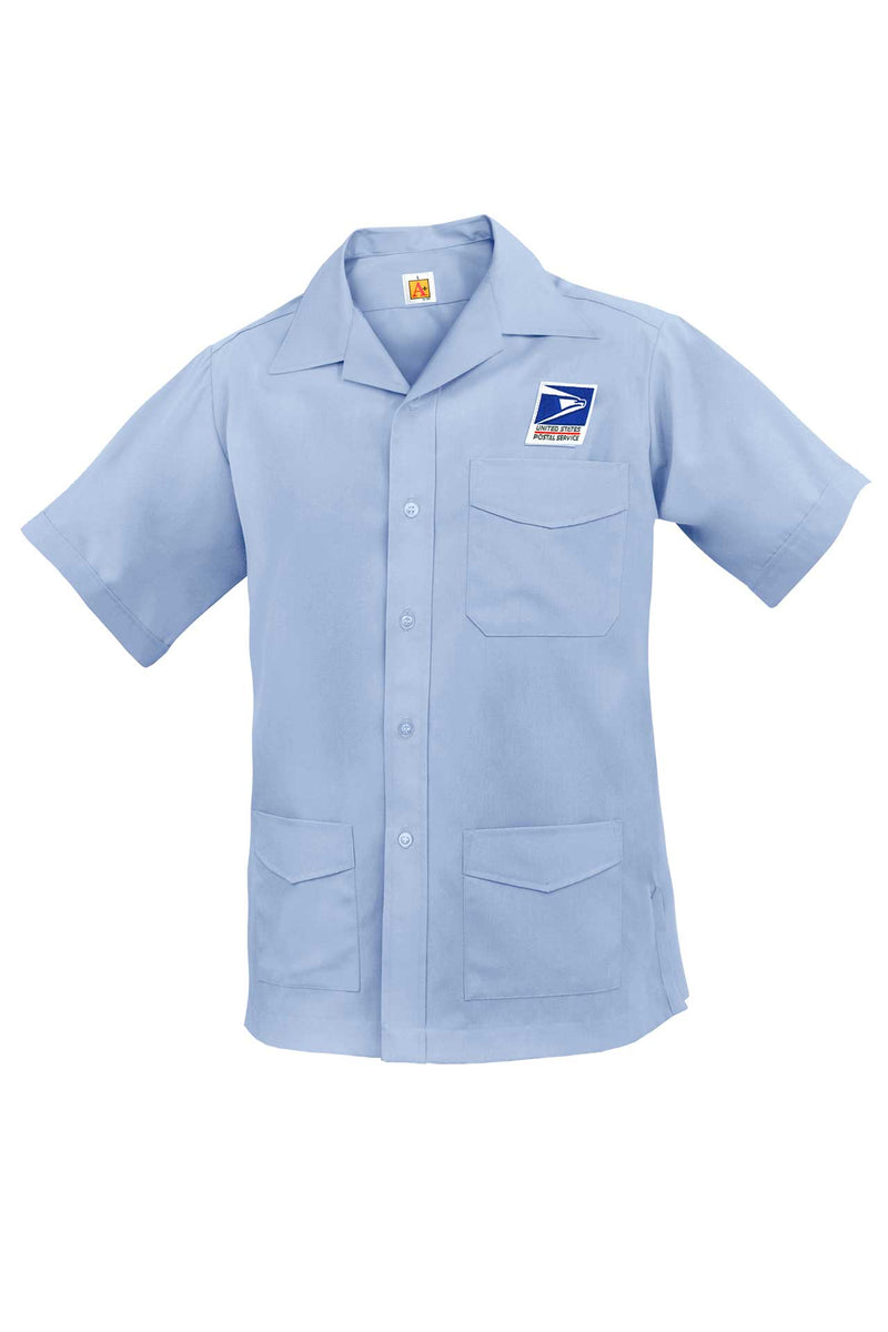 MEN'S Tall shirt jacket, short sleeve, classic collar, patch pockets with side vents, 65% polyester / 35% cotton. 1" longer in the sleeve and 4" longer in the body.