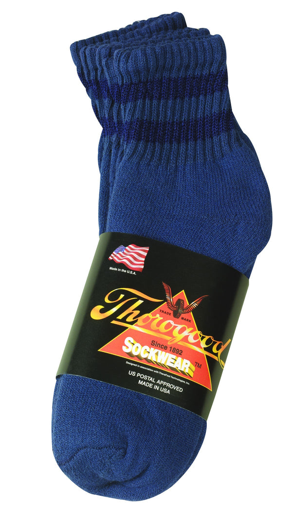 Thorogood 3 Pack Mini Crew Socks Postal Blue with Navy Blue Stripes