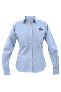 LADIES Long sleeve, pointed collar, 2 pockets, double yoke back, 65% polyester / 35% cotton.