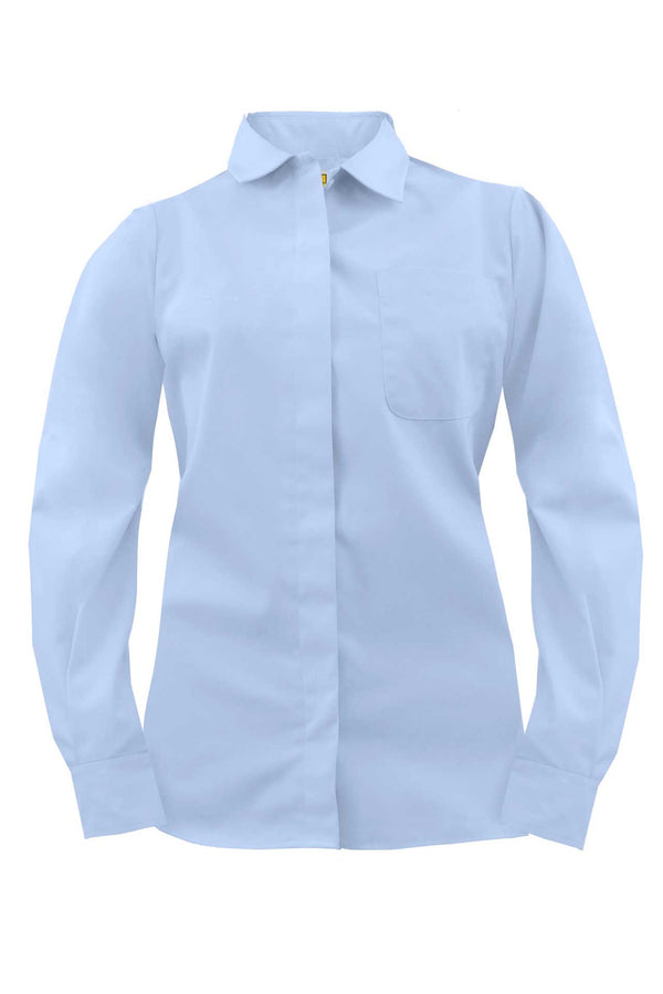 LADIES Postal dress shirt, long sleeve, pointed button down collar with one pocket, 65% polyester/35% cotton.