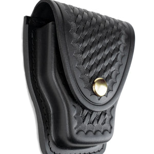 Basket Weave Leather Single Handcuff Case with Brass Snaps