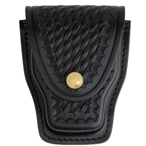 Basket Weave Leather Single Handcuff Case with Brass Snaps