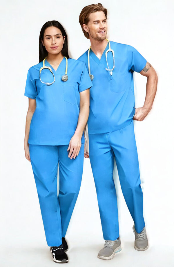Unisex Scrub Set - V-neck Top & Drawstring Pants Scrub Set