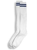 Postal Over The Calf White with Navy Blue Stripes Socks