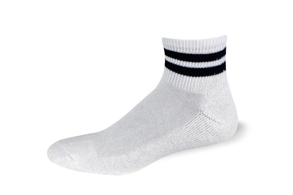 Cushioned Quarter Ankle Socks White with Navy Blue Stripes