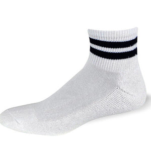 Cushioned Quarter Ankle Socks White with Navy Blue Stripes